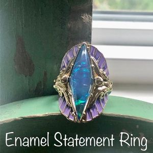 Enamel Statement Ring - Iridescent Stone - Size 8